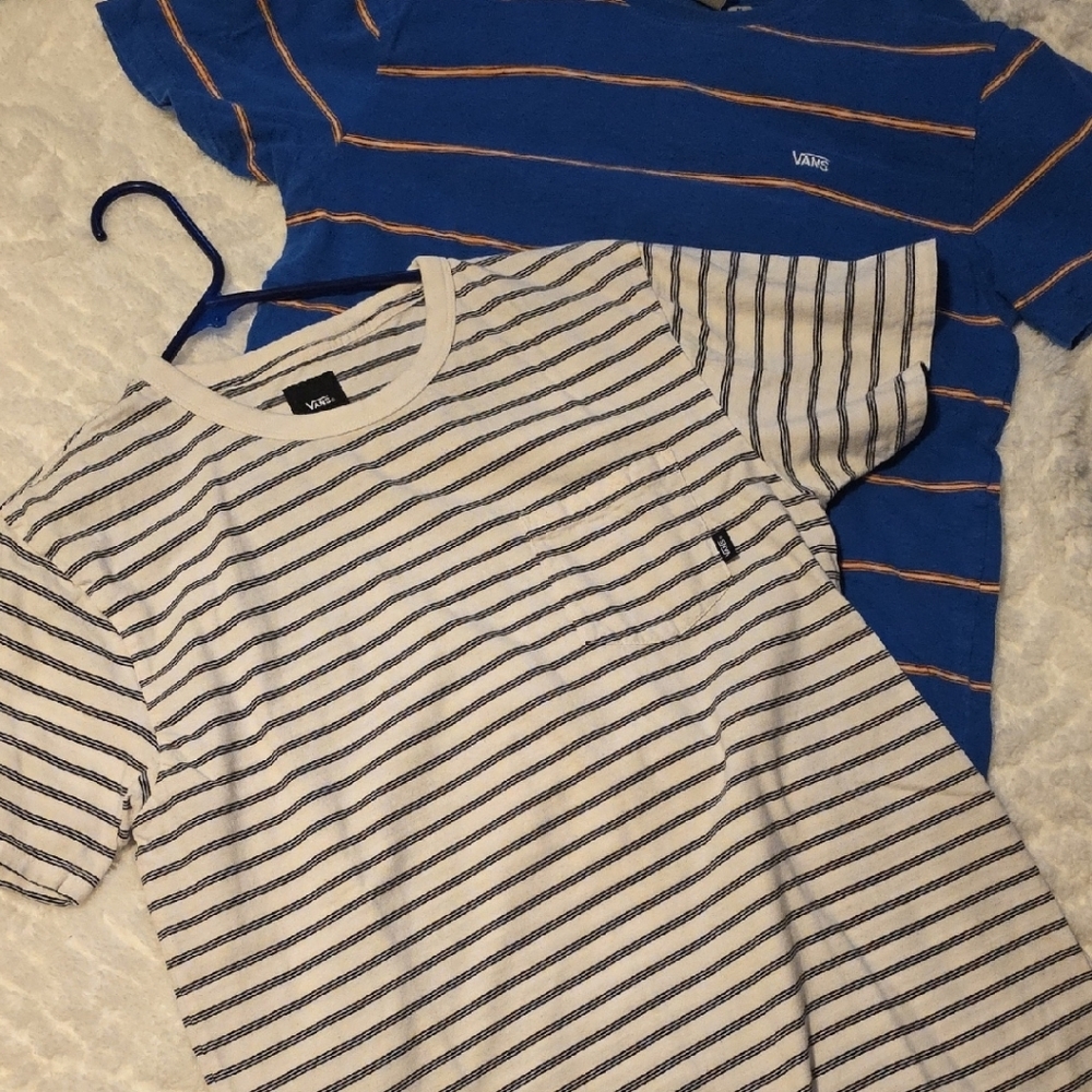 Vans Short Sleeve Tee in Blue with White Stripes